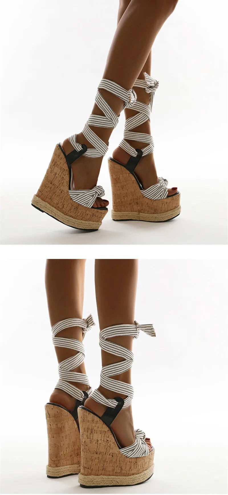 Eilyken Summer Solid White Platform Wedges Sandals Women Fashion High Heels Ankle Strap Ladies Open Toe Shoes