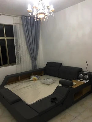 MANBAS Tech Smart Bed Frame Multifunctional Massage Bed Ultimate Bed Fabric/ Cloth Tatami Upholstered Bed with Bluetooth Speaker