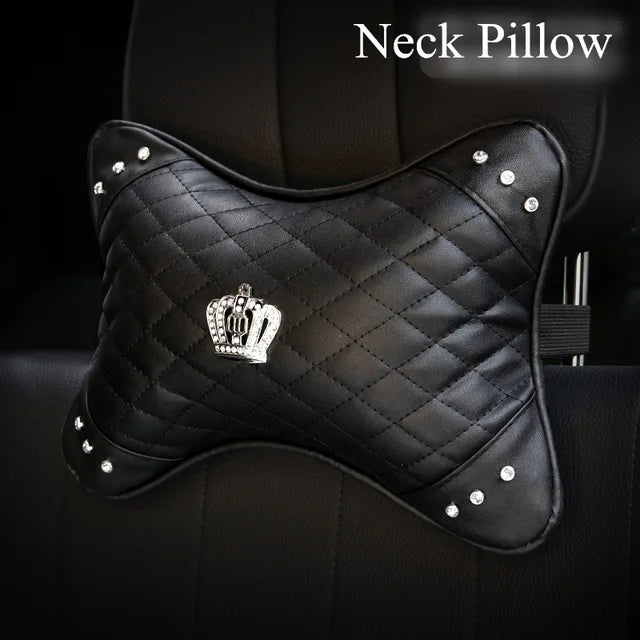 Universal PU Leather Car Steering Wheel Cover Bling Rhinestone Crystal Car Interior Decro with Crystal Crown Accessories Black