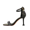 Women Summer Sandals 8.5cm High Heels Rhinestone Crystal Middle Heels Ankle Strappy Sandles Lady Wedding Event Party Gold Shoes