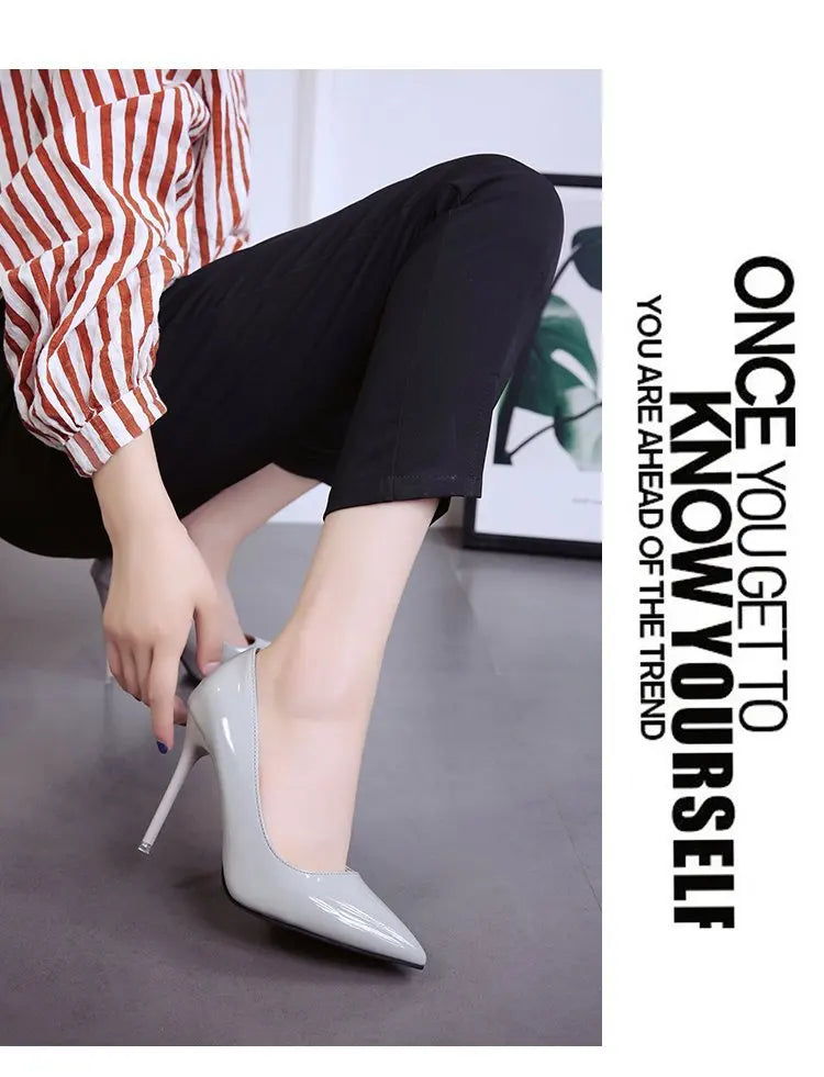 HOT Plus Size 34-44 HOT Women Shoes Pointed Toe Pumps Patent Leather Dress High Heels Boat Shoes Wedding Shoes Zapatos Mujerd76