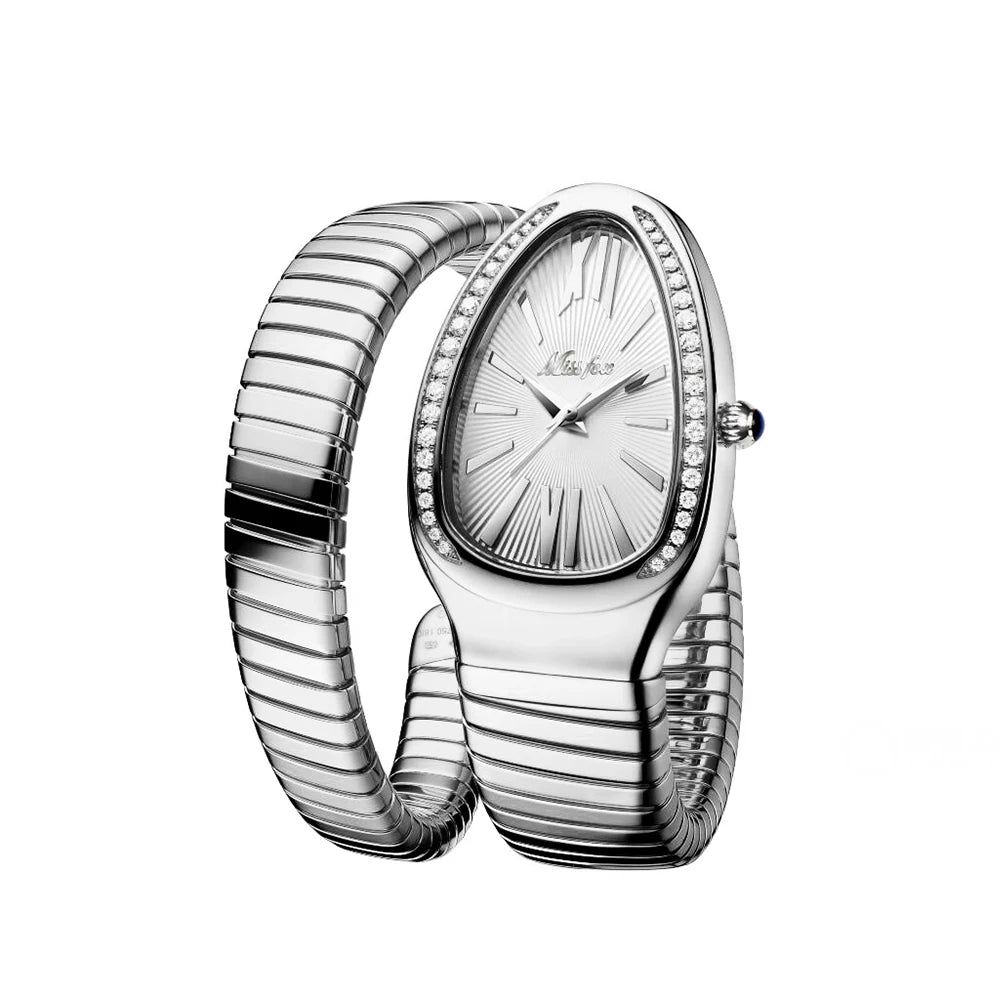 Classic Snake Shape Watch For Women Gold Silver Scaleable Bracelet Womens Watches Bling Diamonds Quartz Ladies Wristwatch