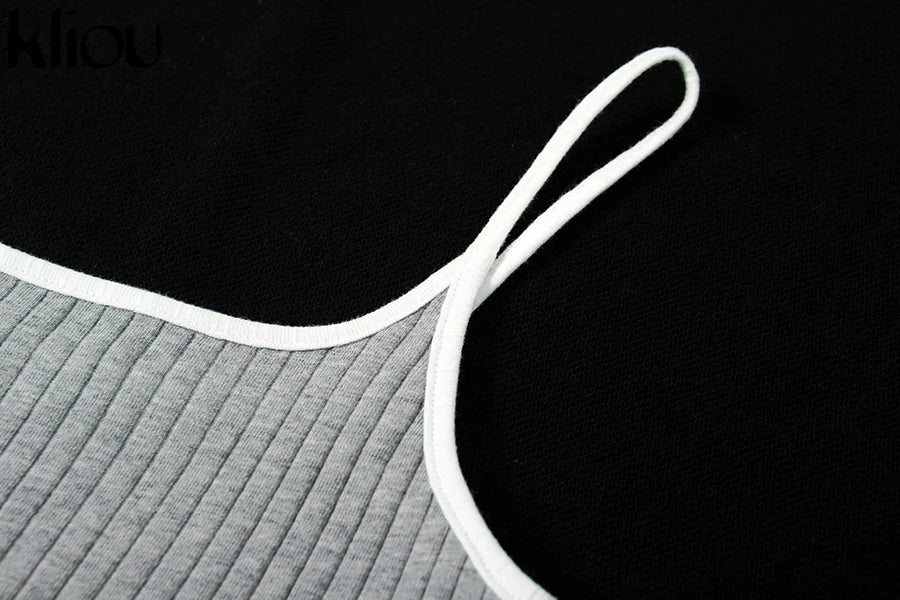 Kliou strap backless sexy bodycon midi long dress new women high waist cotton striped dresses elegant fashion party clothes