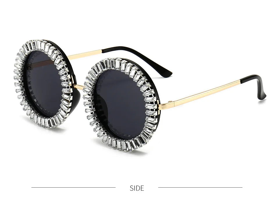Luxury Brand Designer Round Diamond Sunglasses Women Fashion Vintage Party Travel Steampunk Sun Glasses Sexy Ladies Shades UV400