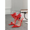 Summer 12CM Gladiator Heels Sandals For Women Fashion Pointed Open Toe Lace-Up Stiletto Ladies Strappy Wedding Shoes Black Red