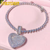 Iced Out Bling Can Be Opened Heart-shaped Photo Pendant Necklace Hearts Tennis Chain Cubic Zirconia Fashion Women Men Jewelry
