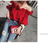 Women Korean Ruffles Off Shoulder Tee Top Puffy Sleeves Red Chiffon Blouse Female Oversize Casual Shirt Lady Chic New