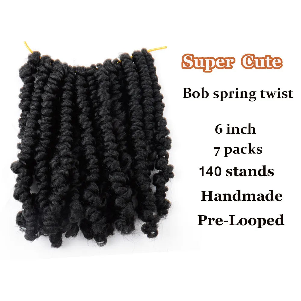Bob Spring Twist Hair Prelooped Crochet Hair Braids 6 Inch synthetic Short passion twist hair pre twisted By Flyteng