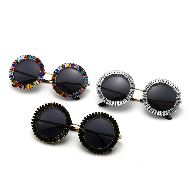 Luxury Brand Designer Round Diamond Sunglasses Women Fashion Vintage Party Travel Steampunk Sun Glasses Sexy Ladies Shades UV400