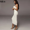 Kliou strap backless sexy bodycon midi long dress new women high waist cotton striped dresses elegant fashion party clothes