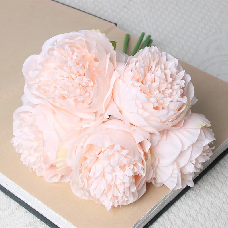 5Big Heads 11cm Diameter Rose Pink Peony Artificial Flowers Bouquet Fake Flower for Home Bride Wedding Decoration Marriage Decor