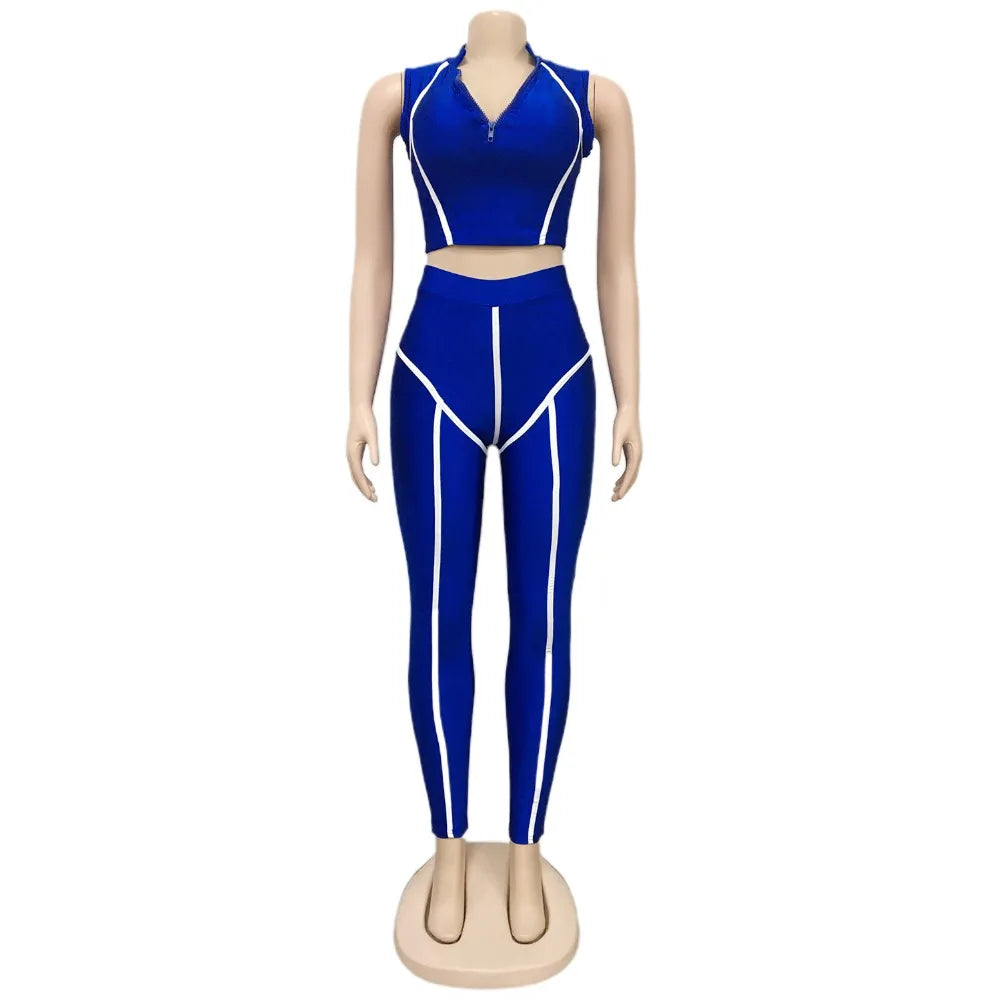 Women Sets Summer Tracksuits Slim Sleeveless Skinny Crop Tops+Pants Suit Two Piece Set Night Club Outfits 2 Pcs Street GL3503