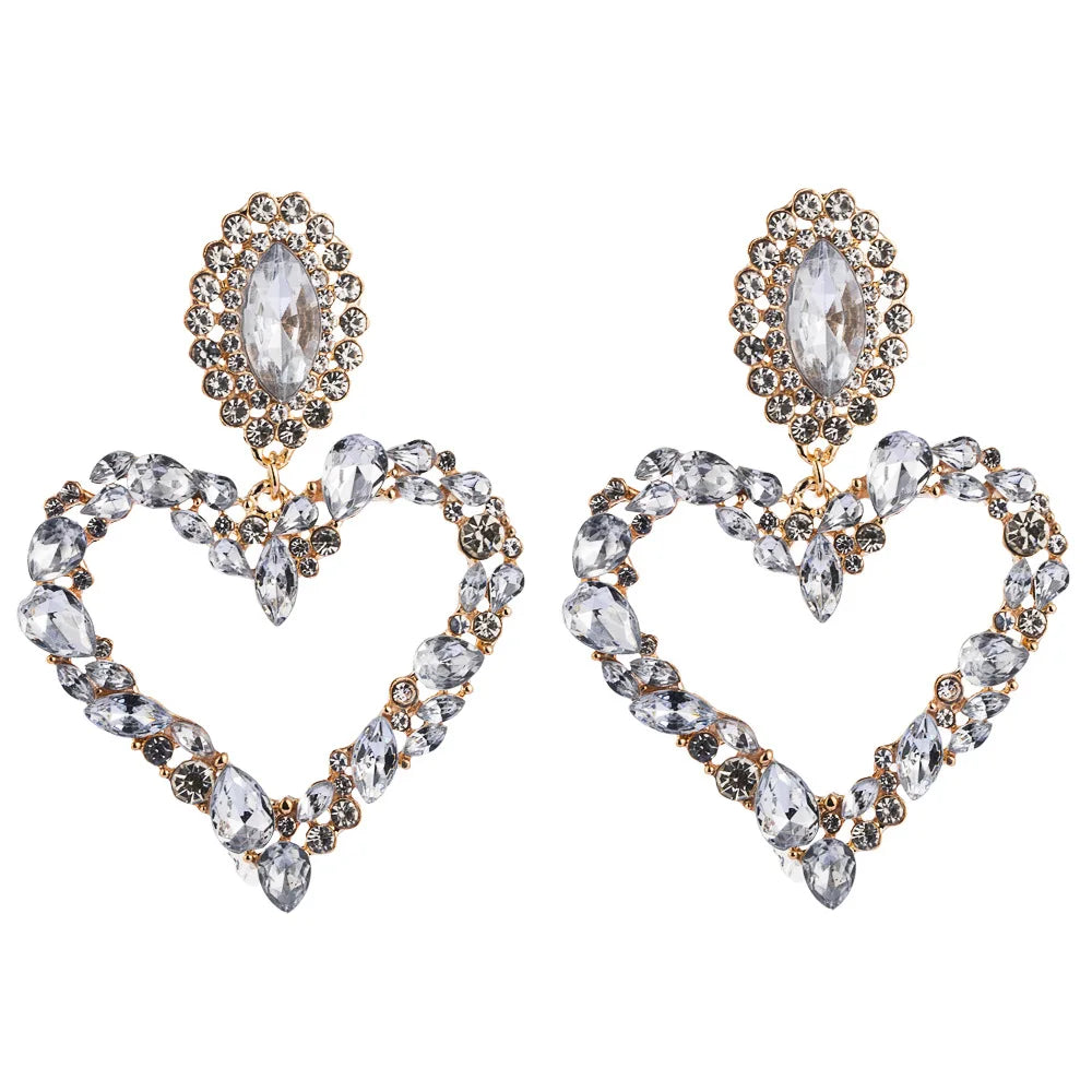 KMVEXO New Shiny Crystal Rhinestone Heart Pendant Dangle Earrings 2023 For Women Jewelry Fashion Statement Earrings Accessories