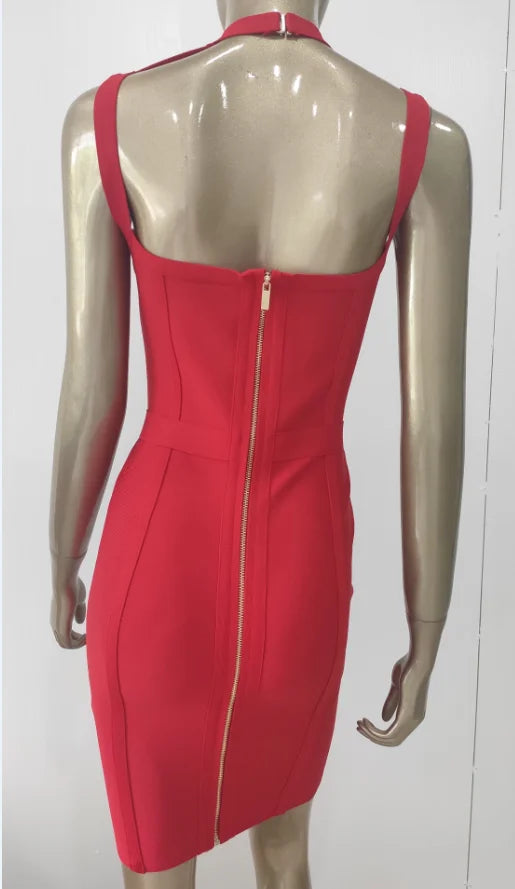 New Arrival Summer Style Sexy Cut Out Button Stretchy Elastic Bandage Dress 2022 Celebrity Designer Evening Party Dress Vestidos