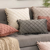 Inyahome Velvet Waist Throw Pillow with Pompom Solid Color Decorative Cushio Pillow Pink Grey Green Solid Velvet Home Pillowcase