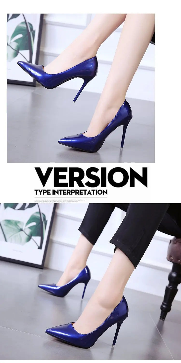 HOT Plus Size 34-44 HOT Women Shoes Pointed Toe Pumps Patent Leather Dress High Heels Boat Shoes Wedding Shoes Zapatos Mujerd76