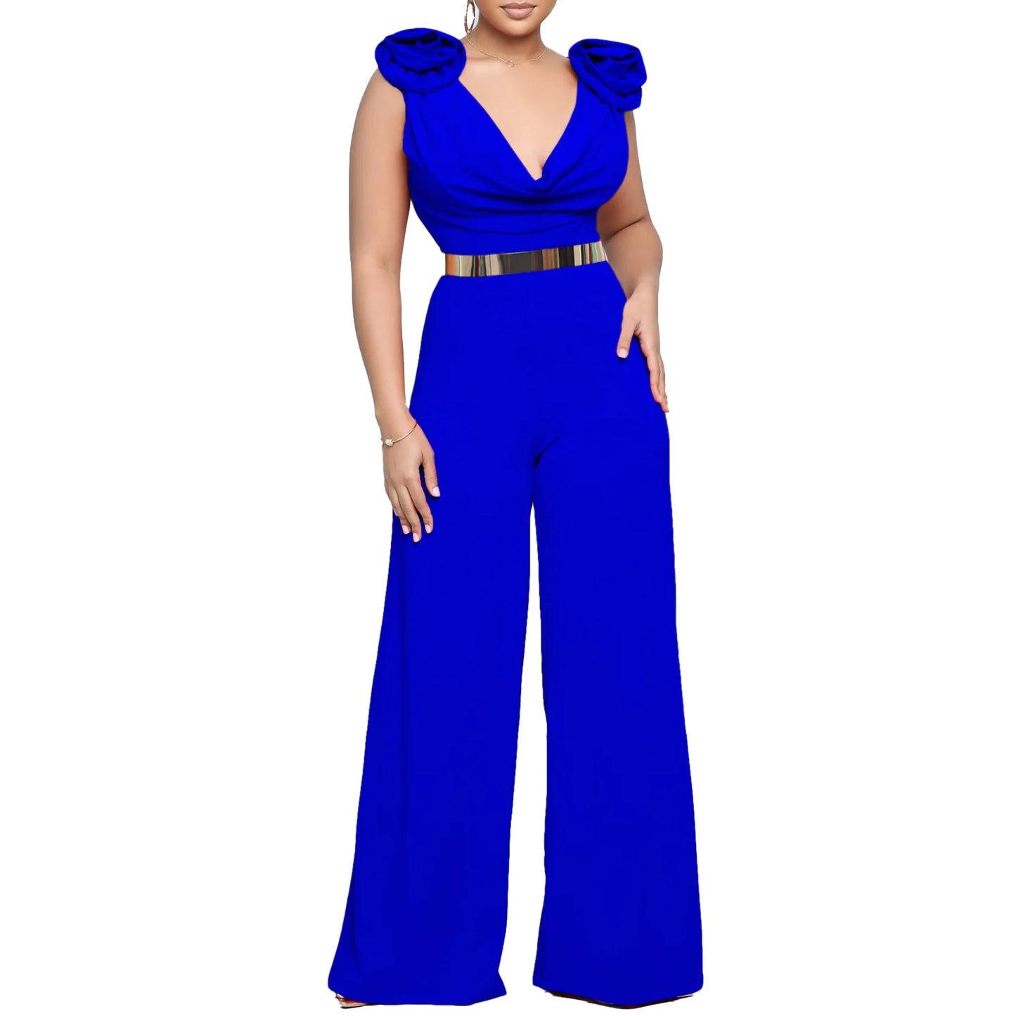 Boutique Wholesale 2025 Summer New Fashionable V-neck Sexy Wide Leg Sleeveless Women's Jumpsuit