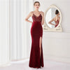 19103# Elegant Annual Sexy Long Korean Velvet Ten Positioning Floral Beads Halter Banquet Evening Dress Fashion