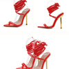 Summer 12CM Gladiator Heels Sandals For Women Fashion Pointed Open Toe Lace-Up Stiletto Ladies Strappy Wedding Shoes Black Red