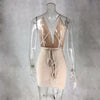 2021 Hot Style Women Sexy V-Neck Backless Sleeveless Shimmer Bodycon Mini Sexy Dresses
