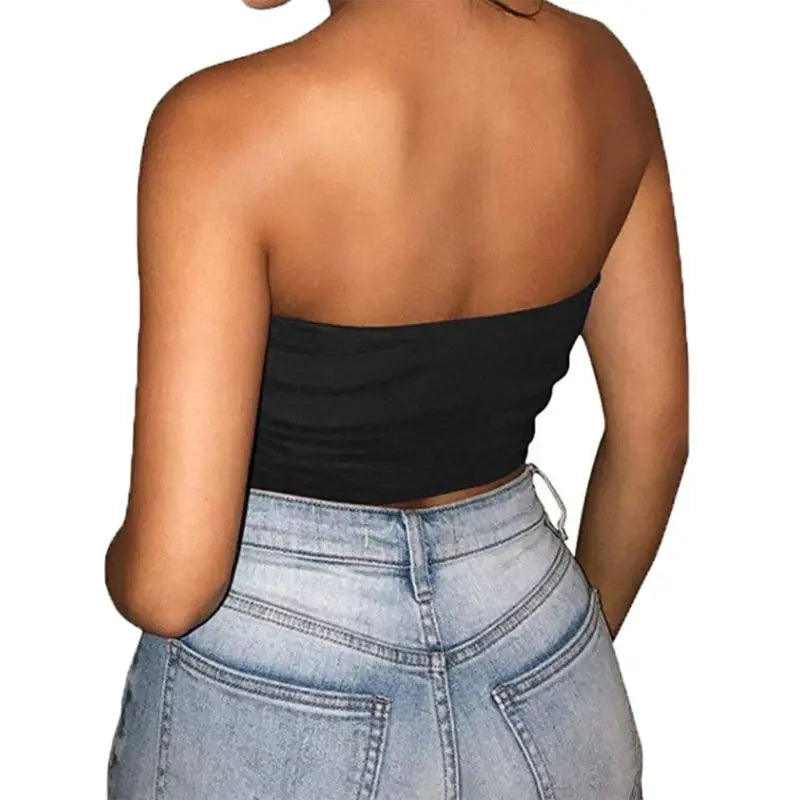 Women Sexy Strapless Off Shoulder Crop Tube Top Solid Color Stretchy Bandeau Seamless Casual Basic Breast Wrap No-Padded Bra