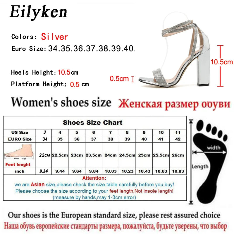 Eilyken Sexy Crystal Diamond Woman Sandals Fashion Buckle Strap Banquet Party High Heels Summer Ladies Shoes
