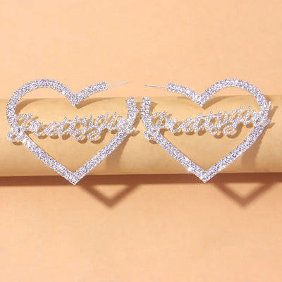 Stonefans Aesthetic Letter Earrings Designer Luxury for Women 2021 Fahsion Jewelry Rhinestone Designer Piercing Heart Earrings