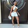 Two Piece Sets for Women Ruched Bandage Criss Cross Solid Women 2024 Spring Backless Club Crop Top and Shorts Matching Set