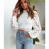 Sexy Long Sleeve White Lace Shirts Women Blouses Casual Crochet Hollow Out Elegant Tops Cropped Turtleneck Blusas 16296