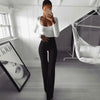 Womens Solid Color High Waist Flare Pants Ladies Trousers Bell Bottom Long Pants Black/White/Blue/Khaki/Burgundy