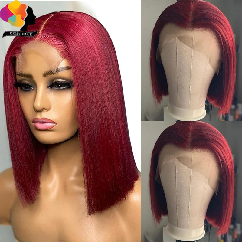 Burgundy Bob Wig Lace Front Human Hair Wigs Pre-Plucked 99J Red Blonde Colored Straight Human Hair Wigs 13x1 Lace Front Wig