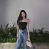 Women's Off Shoulder Strapless Lace Up Bustier Corset, Crop Tops, Black Sleeveless Vest, Cropped Feminino