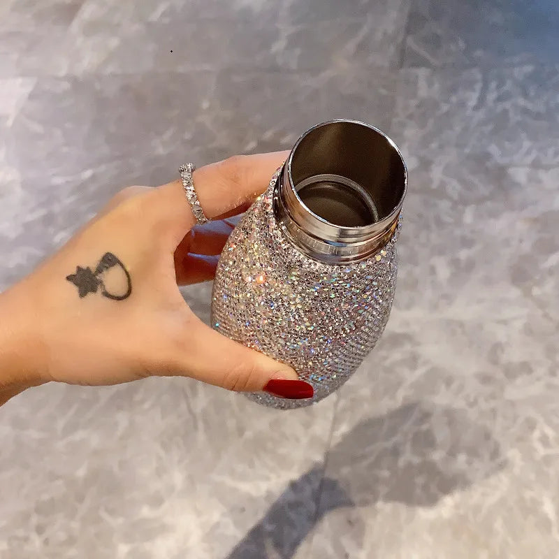 Portable Vacuum Flask Large Capacity Insulated Hot Water Bottle Shiny Rhinestones Thermos Coffee Mug for Women Gift 300/500ml