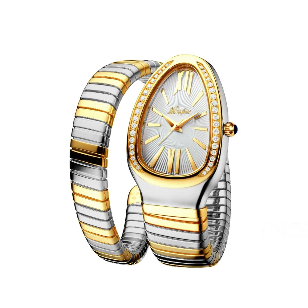 Classic Snake Shape Watch For Women Gold Silver Scaleable Bracelet Womens Watches Bling Diamonds Quartz Ladies Wristwatch