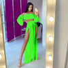 Puloru New Women Two-pieces Beach Suits Summer Solid Color Bikini Cover-ups Sets Off Shoulder Crop Tops+High Slit Maxi Skirts