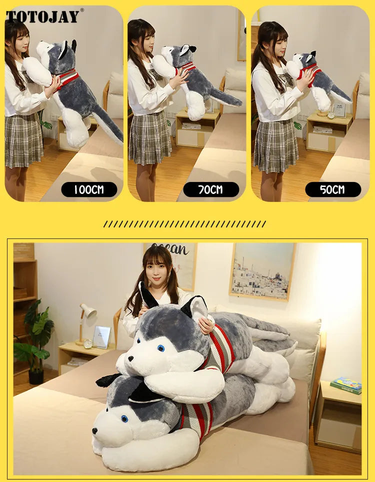 50-120cm Giant Dog Plush Toys Soft Stuffed Husky Long Pillow Cartoon Animal Doll Sleeping Cushion Home Bed Decor Kids Baby Gift