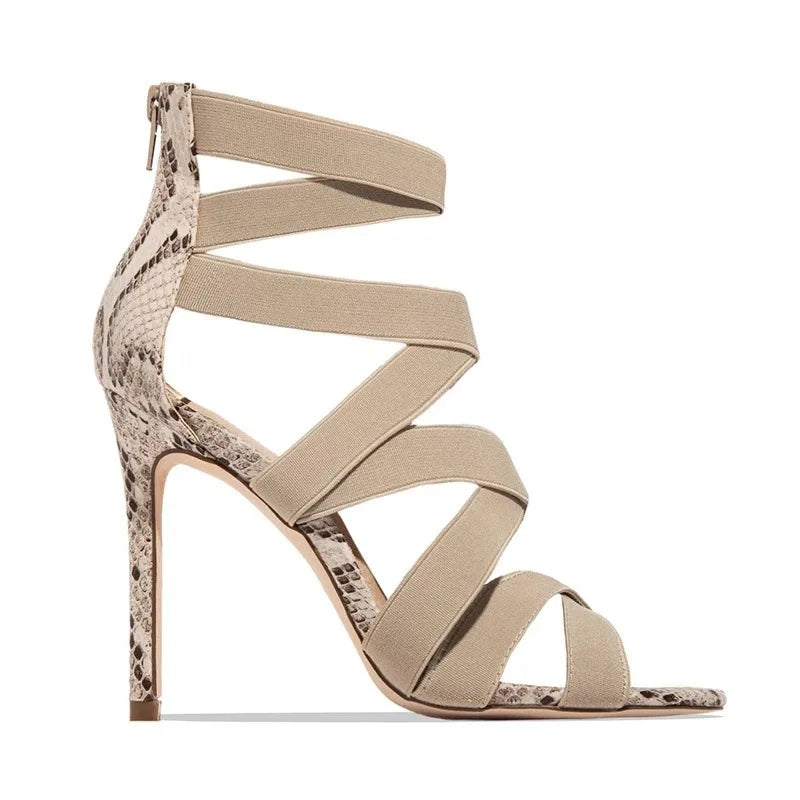Pumps Party Sexy Shoes Prom Shoes Snake Summer Shoes Woman Pumps High Thin Heels Pointed Toe Rhinestone Gladiator