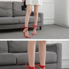Summer 12CM Gladiator Heels Sandals For Women Fashion Pointed Open Toe Lace-Up Stiletto Ladies Strappy Wedding Shoes Black Red