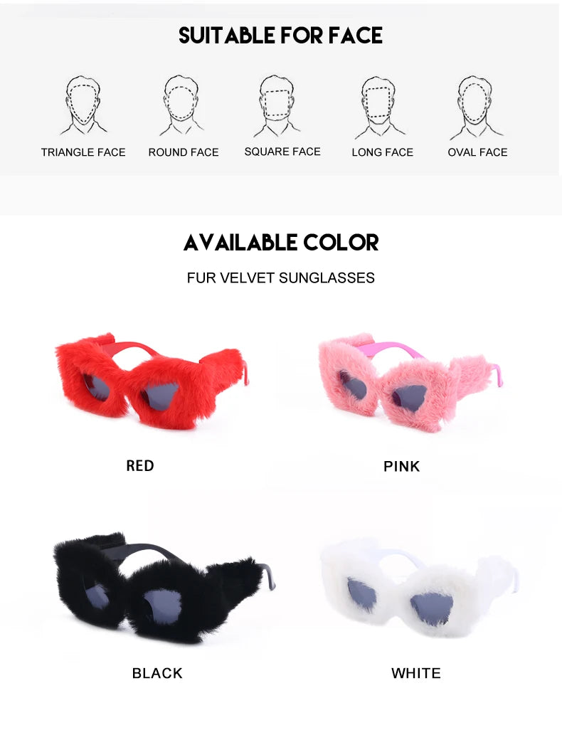 Cat Eye Sunglasses Women Punk Soft Fur Velvet Ladies Sun Glasses 2024 Luxury Brand Trendy Shades Eyewear Oculos De Sol Feminino