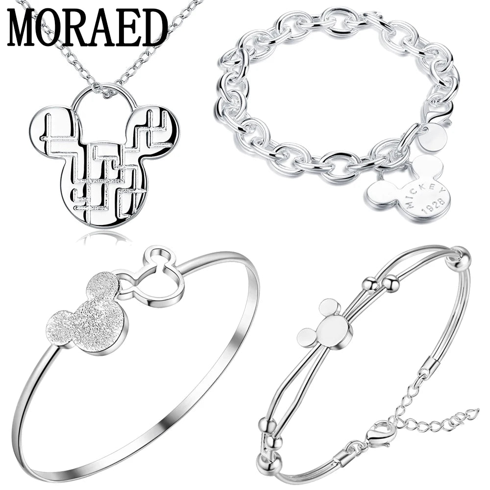 Jewelry Set 925 Sterling Silver Cute Mickey Chain Bracelet For Women Gift Trendy Jewelry Silver Bangles