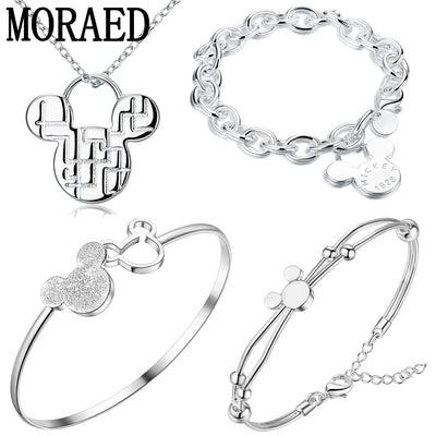 Jewelry Set 925 Sterling Silver Cute Mickey Chain Bracelet For Women Gift Trendy Jewelry Silver Bangles