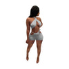 Two Piece Sets for Women Ruched Bandage Criss Cross Solid Women 2024 Spring Backless Club Crop Top and Shorts Matching Set