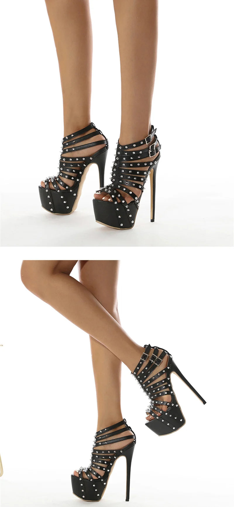2024 New Summer Platform High Heels Sandals Women Sexy Peep Toe Pumps Fashion Rivet Decoration Ladies Party Pole Dance Shoes