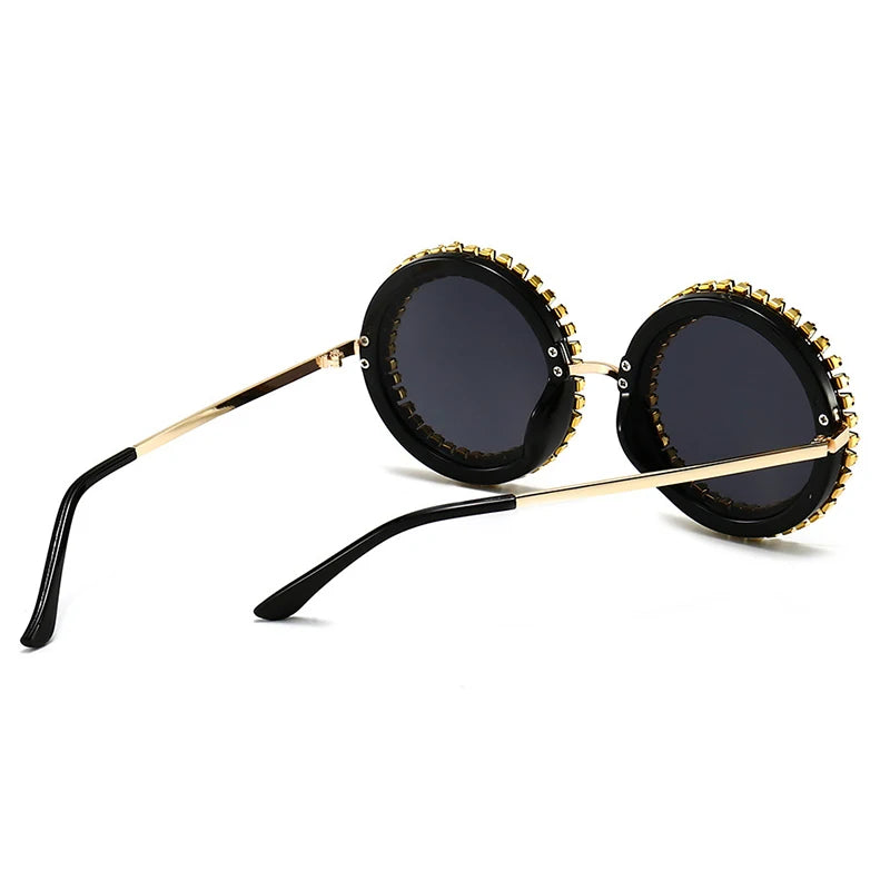Luxury Brand Designer Round Diamond Sunglasses Women Fashion Vintage Party Travel Steampunk Sun Glasses Sexy Ladies Shades UV400