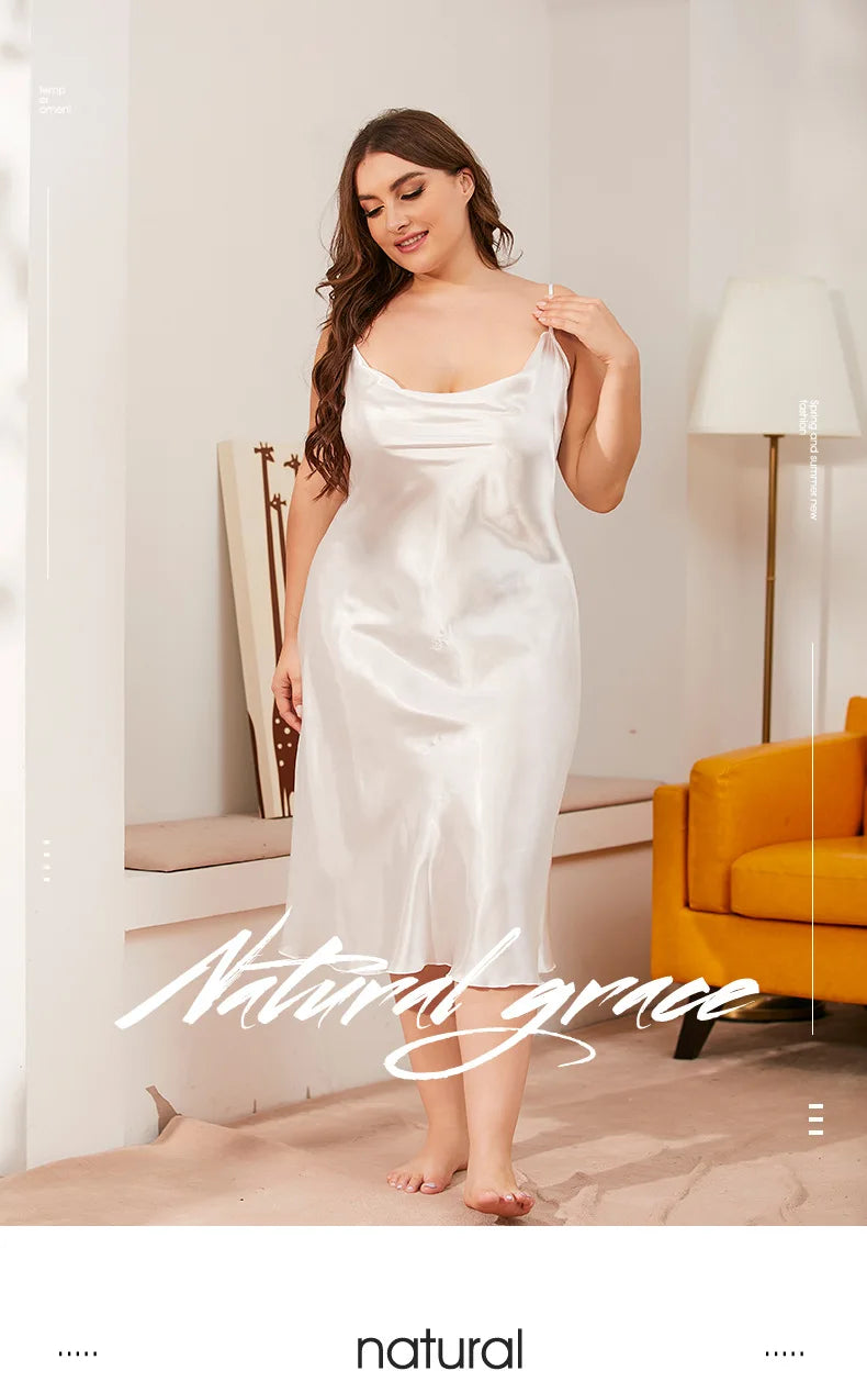 Large size Women's Sleepwears Dress Homewear Solid Thin Satin Nightdress Summer Sleepwear Sexy Plus Size Dresses Nightgown