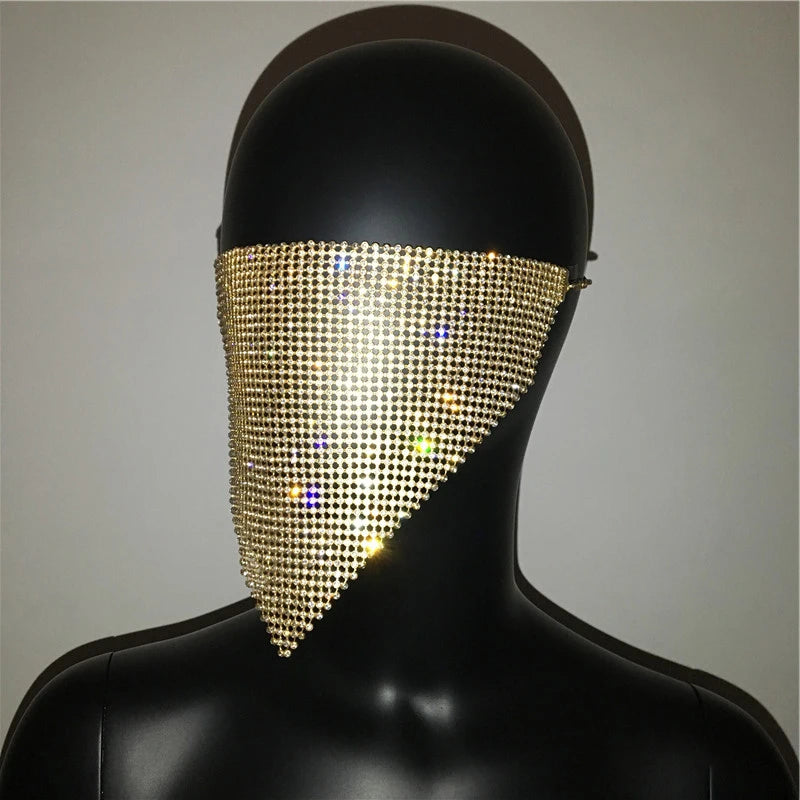 2024 NEW Crystal Masquerade Face Jewelry Women Party Accessories Fashion Fishing Net Metal Rhinestone Sequined Veil Body Jewel