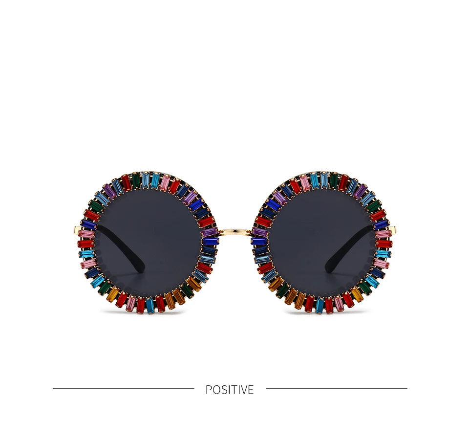 Luxury Brand Designer Round Diamond Sunglasses Women Fashion Vintage Party Travel Steampunk Sun Glasses Sexy Ladies Shades UV400
