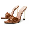 Woman Slippers Snake Print Strappy High Heels Slippers Sandals Pointed Toe Slides Pumps Shoes for Ladies Women Summer