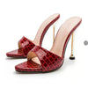 Woman Slippers Snake Print Strappy High Heels Slippers Sandals Pointed Toe Slides Pumps Shoes for Ladies Women Summer