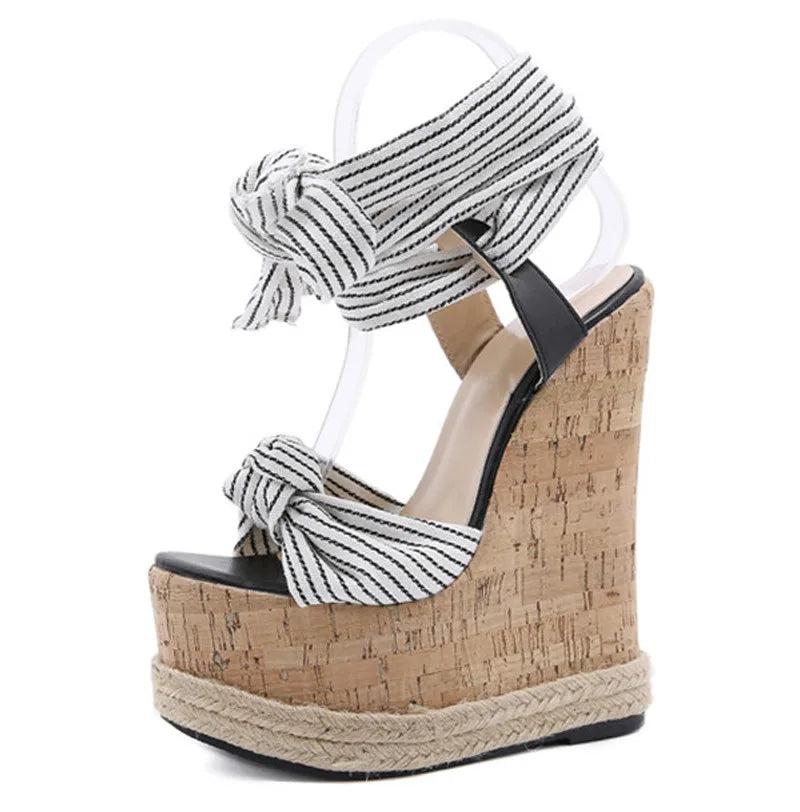 Eilyken Summer Solid White Platform Wedges Sandals Women Fashion High Heels Ankle Strap Ladies Open Toe Shoes